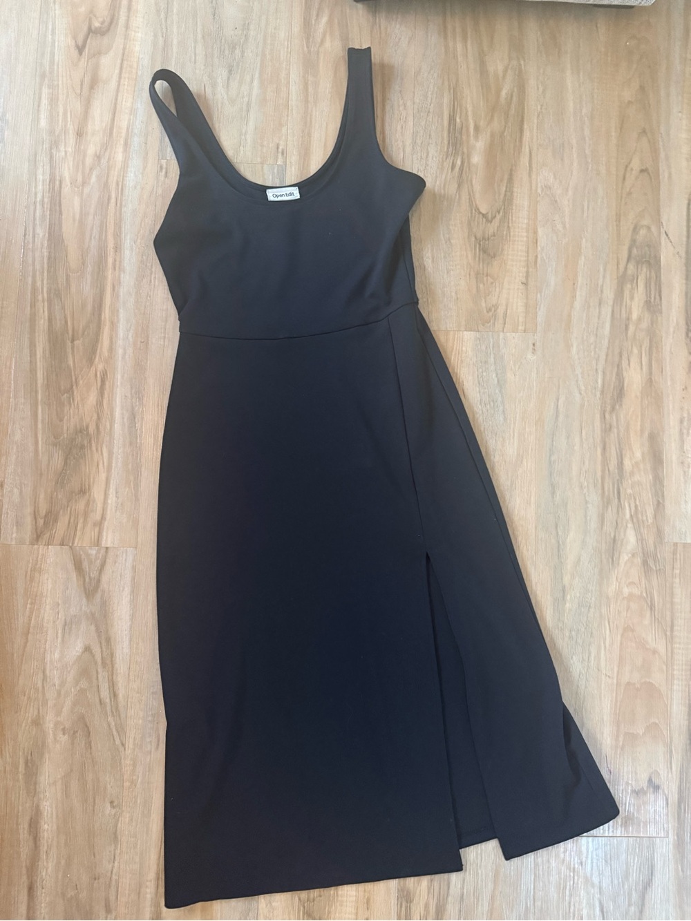 Black Sleeveless Midi Dress with Side Slit